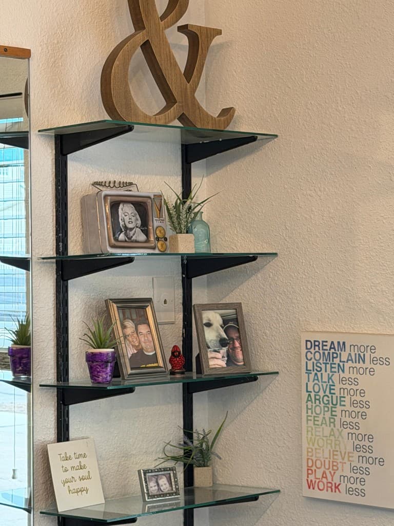 Shelves with decor and personal touches